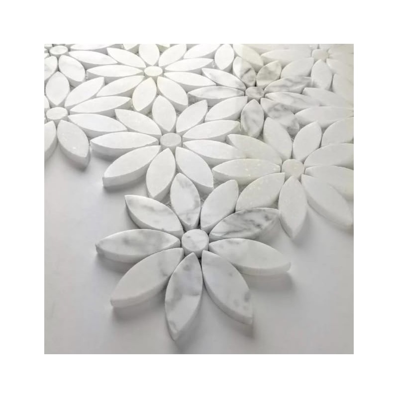 Tenedos Daisy Flower 10"x12" Italian White Gray Carrara with Marble