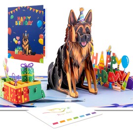 3D Pop-Up Birthday Card with German Shepherd – Dog Lover Greeting Card with Envelope and Blank Notecards – Funny Pet-Themed Pop-Up for Kids & Adults – Unique Card for Men, Women, and Dog Owners