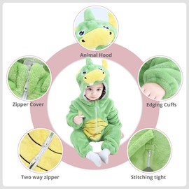 COOKY.D Newborn Baby Girl Boy Hooded Romper Bodysuit Autumn Winter Warm Flannel Animal Outfits Pajamas Cosplay Costume 6-12 Months, Green