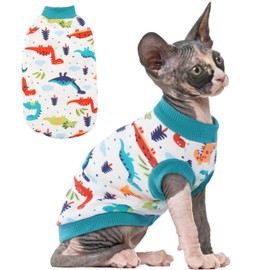 PUMYPOREITY Sphynx Cat Clothes, Stretchy Cat Sweater, Soft Hairless Cats Shirt, Pullover Cat Pajamas, Cat Turtleneck for Sphynx Cornish Rex, Devon Rex, Blue, M