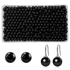 Realjoy Black Glass Pearl Beads, 650 Pcs 8mm Black Beads for Crafting Eyes, Plastic Loose Beads Round Black Crystal Beads for Jewellery Making, DIY Crafting Bracelet Necklace Knitting and Decorations