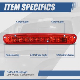Auto Dynasty LED 3rd Third Brake Light Compatible with 2007-2014 Chevy Silverado GMC Sierra GMT900, Rear Center Cab Cargo Lamp High Mount Dual Row Stop light, Red Housing