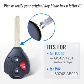 Keymall Upgraded Key Fob Keyless Entry Remote Control for Toyota Sienna Tacoma Tundra FCC ID GQ43VT20T G Chip (Your Old Key Must has G Stamp)