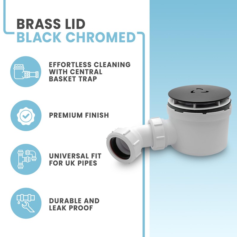 CranPlas Black Shower Trap | 90MM High-Flow Shower Waste Trap