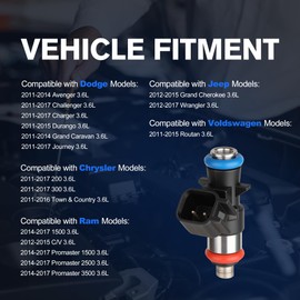 Set of 6 Fuel Injectors Compatible with Jeep Grand Cherokee Wrangler 3.6L, for Chrysler 200 300 3.6L 2011-2017, for Ram Promaster 1500 2500 3500 3.6L 2014-2017, 4 Holes, Replace# 05184085AC 5184085AC