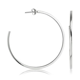 Sterling Silver Hoop Stud Earrings 24mm Square Edge 925 Hoops (24)