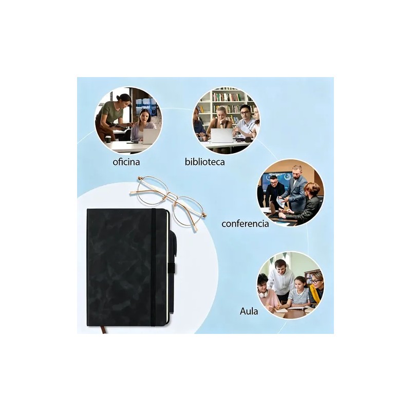 5pcs Libreta A5 Pasta Dura Escolar Oficina 5 Bolígrafos