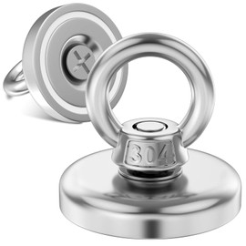 MIN CI Neodymium Magnets 255lb Super Strong Magnet Fishing,Heavy Duty Magnetic Large Rare Earth Magnets with Countersunk Hole Eyebolt for Magnetic Fishing Salvage Underwater Retrieval Industrial 2Pack