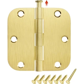HOSOM Door Hinges Brushed Brass 3.5 Inch with 5/8" Radius Corners Rounded Interior Door Hinges 3 1/2" Gold Door Hinge for Door Heavy Duty Door Hardware, 3 Pack