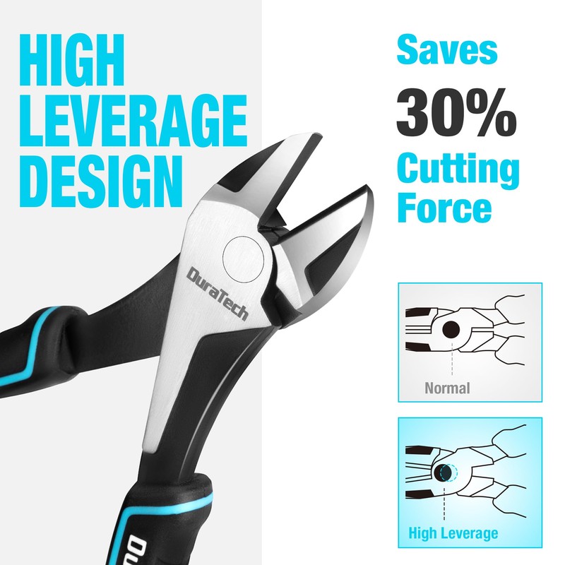 DURATECH 7" High Leverage Diagonal Cutters, Cr-Ni Wire Cutters, Side