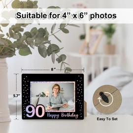 HONPHAX 90th Birthday Picture Frame, 90th Birthday Gifts for Women Men, 90 Years Old Gifts for Grandma Grandpa Mom Dad Glitter Picture Frames 4 x 6 Photo/Yi01-03