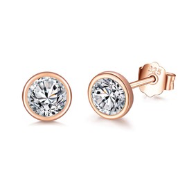 wynn's Silver Stud Earrings for Women, 925 Sterling Silver Rose Gold Cubic Zirconia Stud Earrings, 4mm Tiny Small Sleeper Cartilage Round Studs for Girls Men, Come with Silver Earring Backs
