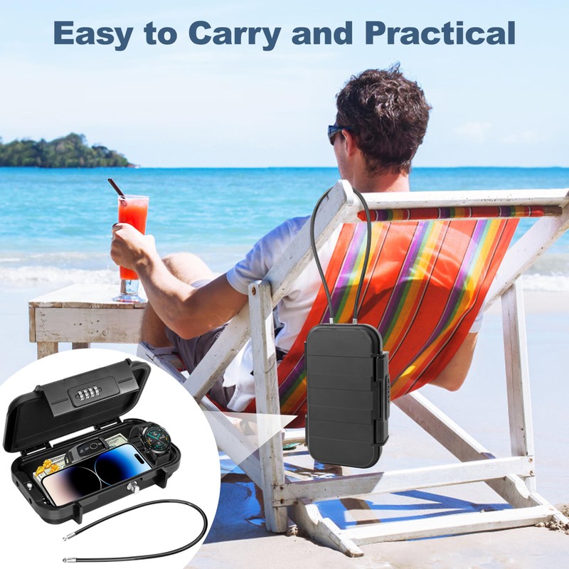 Portable Safe with Number Code, Security Box with Wire Rope,