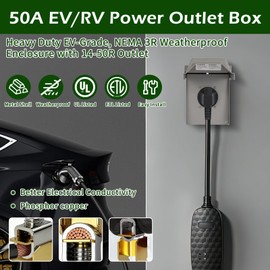50 Amp EV/RV Power Outlet Box, NEMA 14-50R Receptacle EV Charger Outlet Box,Heavy Duty Metal Box, NEMA 3R Weatherproof Enclosure Lockable Cover for Indoor/Outdoor EV Charging(UL Certified+ETL Listed)
