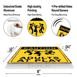Funny Caution Adults At Play Metal Tin Sign For Garage Man Cave Home Club Bar Wall Decor Vintage Tin Sign 8x12 Inch (2527)