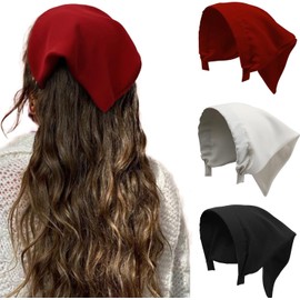 HAIMEIKANG - Pañuelo para el cabello floral para mujer, banda elástica para el cabello, de gasa, vintage, triangular, elegante, bufanda para la cabeza para niñas (negro + blanco + rojo vino)