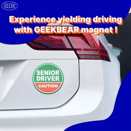 GEEKBEAR Senior Driver Car Magnet - Colorful, Reflective, Weather-Resistant - Circular 4.7 x 4.7 in (Pastel Green/Salmon)