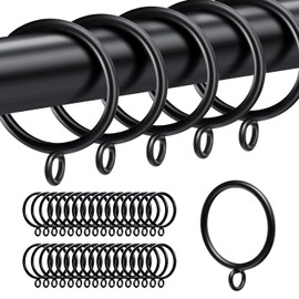 35 PCS Black Metal Circular Curtain Rings with Eyelets (1.5 Inch Inner Diameter), Suitable for Roman Poles and Curtain Poles