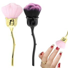 Nogeqi 2PCS Nail Dust Brush, Cleaning Brushes for Nails, Rose Shape Ultra Soft Dust Nail Brush Cleaner Duster Loose Powder Blush Makeup Brush Tools Pink and Black