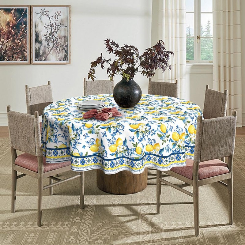 Artoid Mode Blue Lemon Iris Summer Table Cloth, Round 140