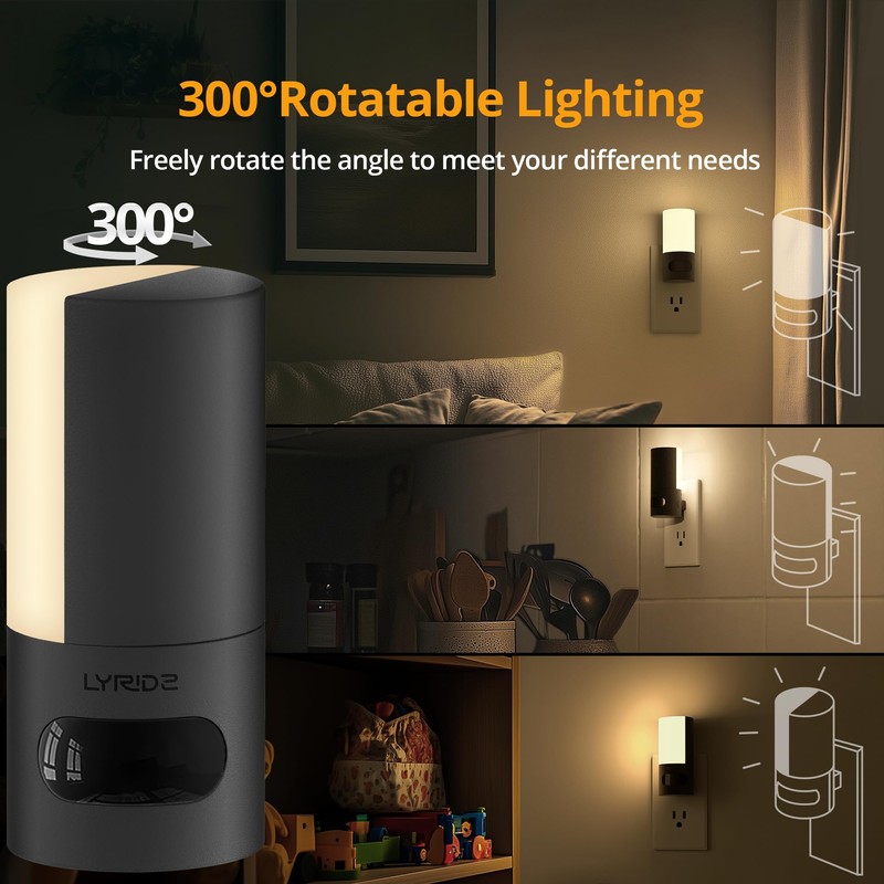Lyridz Plug-in LED Rotatable Night Light with Motion Sensor, Dimmable