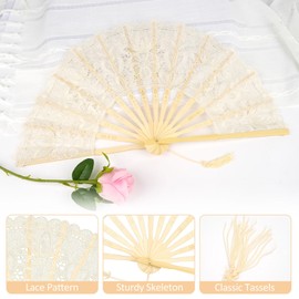 Hand Fan Lace Fan Wedding Beige Vintage Folding Fan Foldable Bridal Fan Lace Fan for Women Wedding Prom Fancy Dress Party Photo Props Wall Decoration