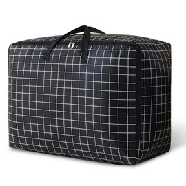Duvet Storage Bag with Zips, 105L Large Moving Bag, Extra Large Thickened Storage Bag Waterproof Heavy Duty Oxford Laundry Bags, Duvet Bag Underbed Storage Bags, Clothes, Quilt, Blankets (Black Plaid)