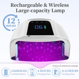 BOMOQING 96W Rechargeable UV LED Nail Lamp, Portable Cordless UV Light for Nails with LCD Display Auto Sensor, 4 Timer Setting and Smart Sensor Nail Dryer,Nail Cure Light with Removable Bottom(Sliver)
