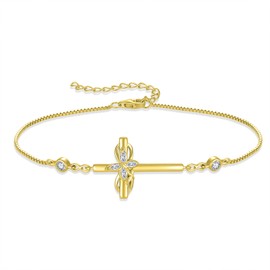 Inpasne 18K Yelllow Gold Plated Cross Bracelet for Women 925 Sterling Silver Infinity Butterfly Bracelet Cubic Zirconia April Birthstone Jewelry Crucifix Religious Jewelry for Women