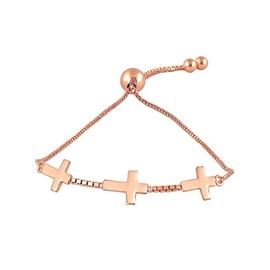 Charmsy Silver Women's Rose Gold Three Cross Adjustable Sliding Bolo Bracelet Rose Gold
