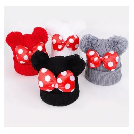 KH Gorro Para Bebe 2 Pompon Niño Niña Dama Minnie Mimi Con Moño