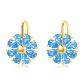 YFN Flower Earrings Sterling Silver Gold Plated Blue Flower Floral Dangle Drop Leverback Earrings Daisy Jewellery Gifts For Women