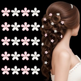 Becellen 20 Pezzi Haarklammer Klein Blumen, Mini Weiße 3D Haarschmuck Kleine Perlen Haarspange mit Strass Elegante Hochzeit Haarklammer Kommunion Mädchen Haar-Accessoires für Frauen Mädchen
