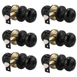 Probrico (6 Pack) Black Round Entry Door Knobs Keyed Alike, Exterior/Interior Door Handles Bedroom Bathroom/Front/Offic Doors, Door Lock with Locks and 3 Combo Keys Lock Security