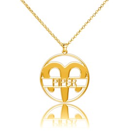 LoEnMe Jewelry Silver Plated Aries Woman Custom Made Engraved Sterling Silver Customized Name Necklace