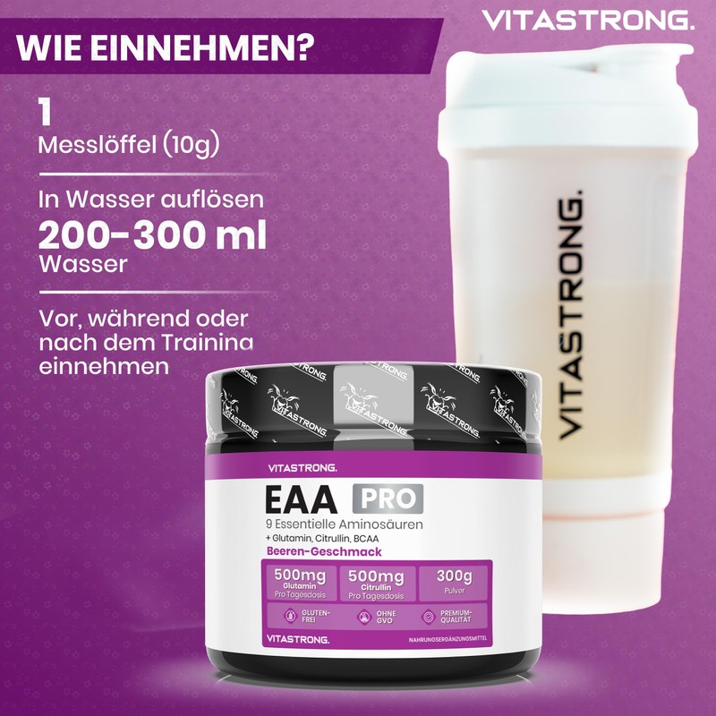 EAA Pulver 300g, Aminosäuren Essenziell EAA PRO Vitastrong, 9 Essentielle
