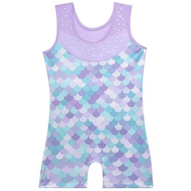 Kiscorpse Gymnastics Leotards for Girls, Gradient Color Sparkly Dance Leotard, Sleeveless Dancewear with Rainbow Pink Purple Snowflake Athletic 5-12 Years