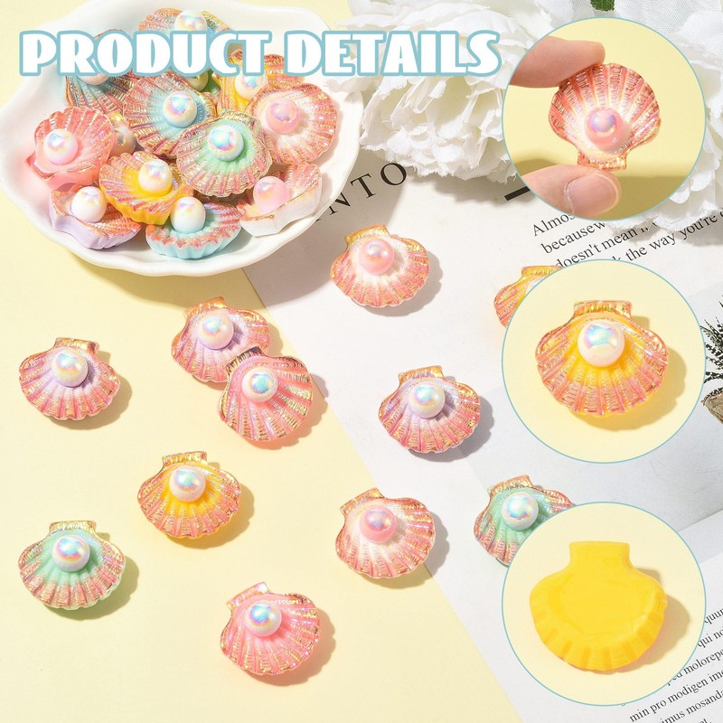 LiQunSweet 30Pcs Colorful Shell Charm, Opaque Resin Cabochons, No Hole,
