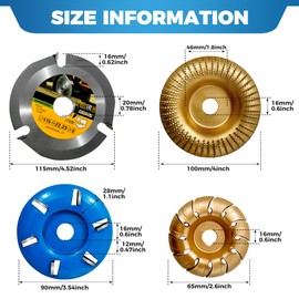 Loyala Upgraded 4 PCS Angle Grinder Wood Carving Disc Set, Angle Grinder Attachments Wood Shaping Disc Grinding Wheel Wood Cutting Carving for 4 1/2 inch with 5/8 & 7/8 Arbor (4PCS-Multifunction)