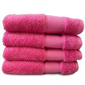 Sue Rossi Organic Turkish Cotton Guest Towels Set Of 4, Kitchen Or Bathroom Pack, Size 30cm x 50cm, Soft, Fluffy & Absorbent 600gsm Towel (Pink, 4)