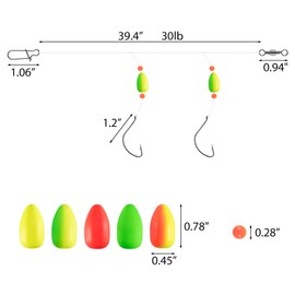 Alwonder 5PCS Pompano Rigs Surf Fishing Rigs with Snell Floats Saltwater Fishing Rigs Live Bait Rigs, Fishing Swivels Duo Lock Snaps Circle Hooks Beach Surf Casting Pier Jetty Fishing Mix Colors