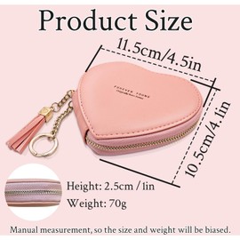 WisePoint Heart-shaped Coin Wallet, PU Leather Coin Pouch Change Purse with Keychain, Cute Coin Purse for Women and Girls, Coin Holder Coin Purses for Shopping, Travel (pink)