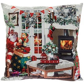 Santa Father Christmas Festive Snow Scene LED Light Up Cushion & Insert Approx 40cm x 40cm
