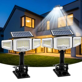 Clip on Solar Lights Outdoor, 231 LEDs Motion Sensor Flood Lights 2000LM , 3 Heads Security Light with 360° Wide Angle,IP65 Waterproof Flood Wall Light with 3 Modes for Backyard,Patio,Garage(2 PACK)