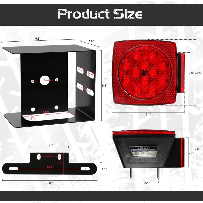 LINKITOM 12V Submersible Square Led Trailer Light w/Steel Mounting Boxes