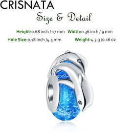 CRISNATA Ocean Life Theme Charm-925 Sterling Silver Murano Tortoise/Dolphin, Manta Ray, Tropical Seahorse Pendant, Gold-Plated Openwork Beads, Fits European Sea Charm Bracelet, Sterling Silver Cubic