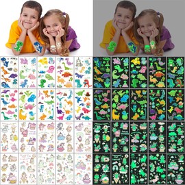 Children's Tattoos, 20 Sheets Luminous Unicorn Dinosaur Temporary Tattoos Set, Glow in the Dark, Waterproof, Skin-Friendly Children's Tattoos, Party Accessories for Children's Birthday Party Bags