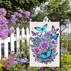 Spring Summer Garden Flag 12x18 Inch Vertical Double Sided, Butterfly Floral Flower Yard Flags for Outside Decor, Holiday Outdoor Seasonal Decorations for Home
