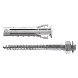 Fischer Tasselli Con Doppia Vite SX Plus 8 DV with Double Screw for Clamps, Ideal for Pipes and Cables, Includes Screws and 50 Dowels, 567631, Grey, 8 mm Diameter