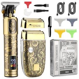 Professional Hair Clippers Set T Blade Hair Trimmers+Electric Shavers for Men Cordless Beard Trimmers, Hair Liners Clipper Electric Razor, Men’s Grooming Kit with 4 Guards & 2 Foil Head